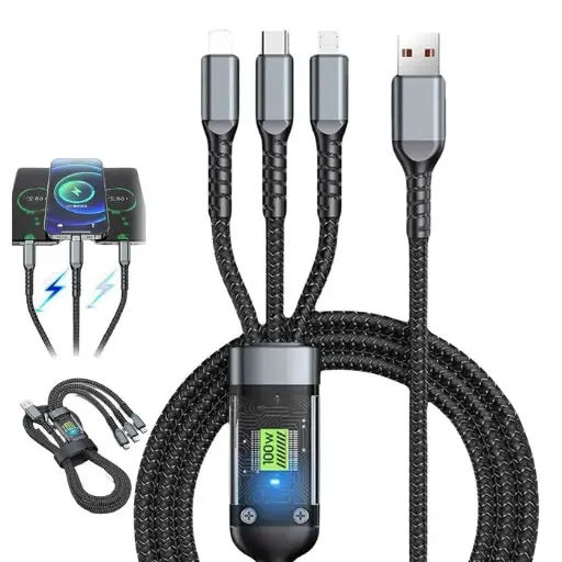 [3 in 1 charger] 3-in-1 Super Fast Charging Cable 100w, Multifunctional Convenient Super Fast Charging Cable